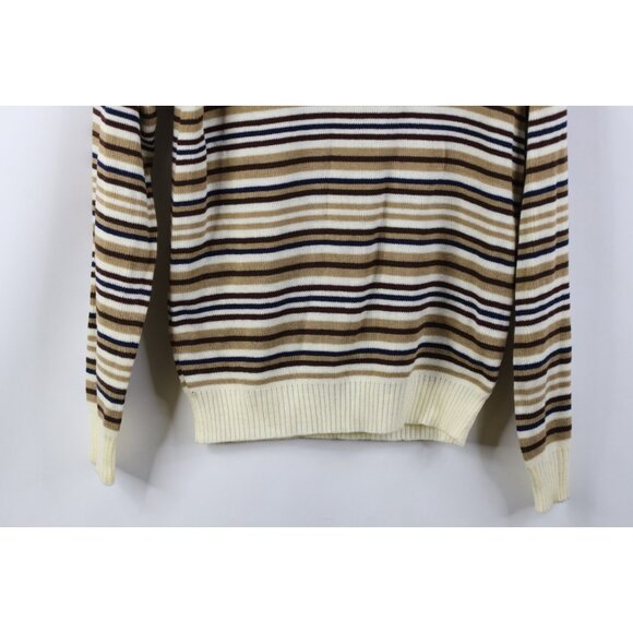 Vintage 70s Streetwear Womens Large Earth Tone Striped Knit Turtleneck Sweater - Picture 3 of 10